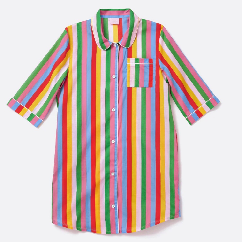 Ban.Do 3/4 SLEEVE LEISURE DRESS - RAINBOW STRIPES- size medium- new Sleep Shirt